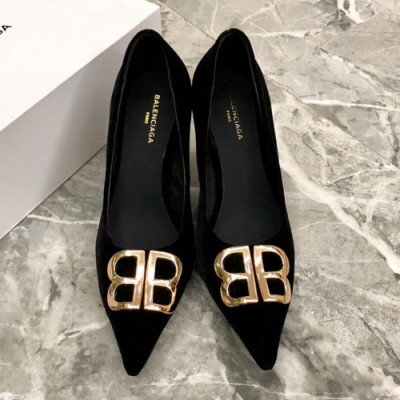 Balenciaga 2019 Womens Metal Logo Velvet Pumps - 발렌시아가 여성 메탈 로고 벨벳 펌프스 Bal0164x.Size(220 - 245).블랙