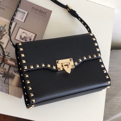 Valentino 2019 Leather Rockstud Shoudler Bag,22.5CM - 발렌티노 2019 레더 락스터드 숄더백,0181 - VTB0054,22.5CM,블랙