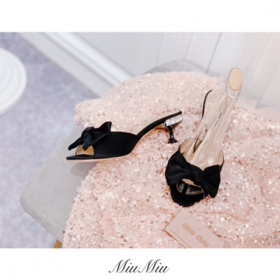 Miumiu 2019 Ladies Ribbon Silk Slipper - 미우미우 여성 리본 실크 슬리퍼 Miu0157x.Size(225- 245).블랙