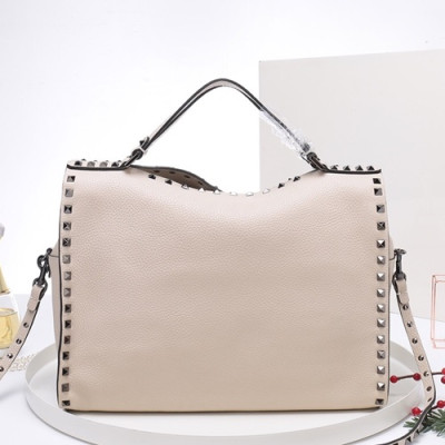 Valentino 2019 Leather Rockstud Tote Shoudler Bag,33.5CM - 발렌티노 2019 레더 락스터드 토트 숄더백,VTB0190,33.5CM,연베이지