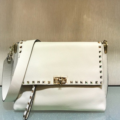 Valentino 2019 Leather Rockstud Shoudler Bag,28CM - 발렌티노 2019 레더 락스터드 숄더백,VTB0197,28CM,아이보리