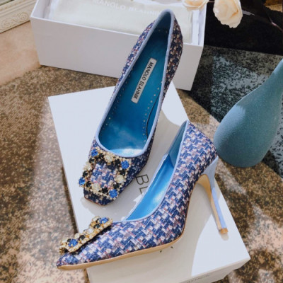 Monolo Blahnik 2019 Ladies Hangisi Strass Flower Pumps - 마놀로 블라닉 여성 한기시 스트라스 플라워 펌프스 Man0011x.Size(220 - 250).블루