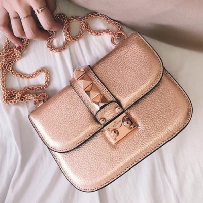 Valentino 2019 Leather Rockstud Box Shoudler Cross Bag,21/26CM - 발렌티노 2019 레더 락스터드 박스 숄더 크로스백, VTB0257,21/26CM,로즈골드