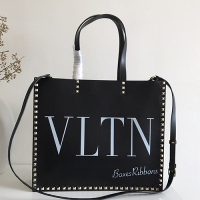 Valentino 2019 Leather VLTN Rockstud Tote Shoudler Bag,37CM - 발렌티노 2019 레더 VLTN 락스터드 토트 숄더백, 0978-VTB0259,37CM,블랙