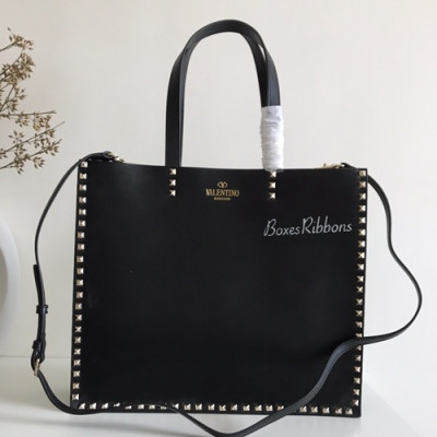 [소장가치 200%]Valentino 2019 Leather Rockstud Tote Shoudler Bag,37CM - 발렌티노 2019 레더 락스터드 토트 숄더백, 0978-VTB0261,37CM,블랙