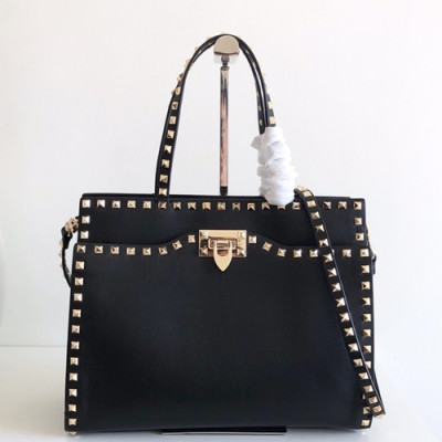 Valentino 2019 Leather Garavani Rockstud Tote Shoudler Bag,31CM - 발렌티노 2019 레더 가라바니 락스터드 토트 숄더백, VTB0325,31CM,블랙