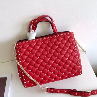 Valentino 2019 Leather Rockstud Spike Tote Shoudler Bag,26CM - 발렌티노 2019 레더 락스터드 스파이크 토트 숄더백,VTB0350,26CM,레드