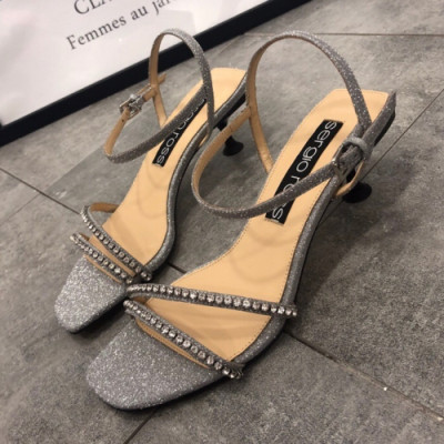 Sergio Rossi  2019 Ladies Strassy Glitter Silk Sandal- 세르지오 로시 여성 스트라스 글리터 실크 샌들 Ser0011x.Size(225 - 245).실버