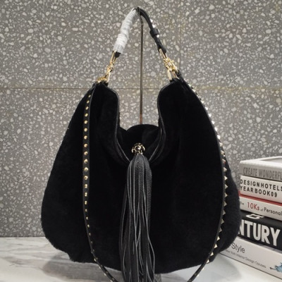 Valentino 2019 Fur & Leather Tote Shoudler Cross Bag,36CM - 발렌티노 2019 퍼 & 레더 토트 숄더 크로스백,VTB0364,36CM,블랙