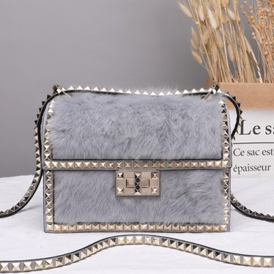 Valentino 2019 Fur & Leather Shoudler Cross Bag,21CM - 발렌티노 2019 퍼 & 레더 숄더 크로스백,VTB0366,21CM,그레이