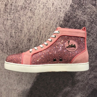 [럭셔리최고급]Christian Loubutin 2019 Mm/Wm Glitter High-top Leather Sneakers  - 크리스챤루부탱 남자 글리터 하이탑 레더 스니커즈 Btin0050x.Size(225 - 285).핑크