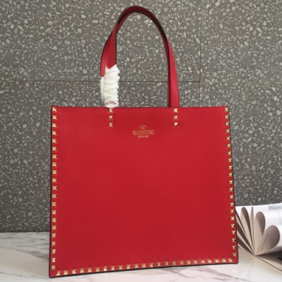 Valentino 2019 Leather Rockstud Tote Shopper Bag,37CM - 발렌티노 2019 레더 락스터드 토트 쇼퍼백,VTB0419,37CM,레드