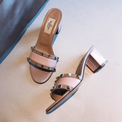 Valentino 2019 Womens Garavani RockStud Middle-heel Slipper - 발렌티노 여성 락스터드 미들힐 슬리퍼 Val0192x.Size(225 - 245).핑크