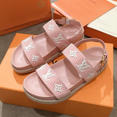 [트렌디]Louis Vuitton 2019 Womens Initial Embroidery Logo Strap Leather Sandal - 루이비통 여성 이니셜 자수 로고 스트랩 레더 샌달 Lou01006x.Size(225 - 245).핑크