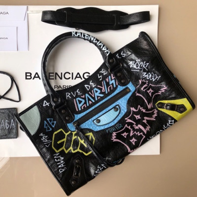 Balenciaga 2019 Graffiti Classic City Leather Large Tote Shoulder Bag,38CM - 발렌시아가 2019 그래피티 클래식 시티 레더 라지 토트 숄더백,BGB0047,38CM,블랙