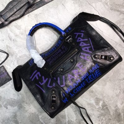 Balenciaga 2019 Graffiti Classic City Leather Medium Tote Shoulder Bag,30CM - 발렌시아가 2019 그래피티 클래식 시티 레더 미듐 토트 숄더백,BGB0049,30CM,블랙