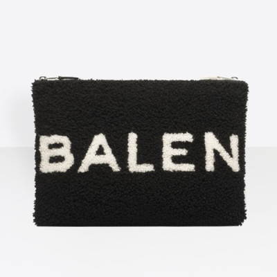 Balenciaga 2019 Lambs Wool Clutch Bag,34CM - 발렌시아가 2019 램스울 여성용 클러치백, BGB0147, 34cm,블랙