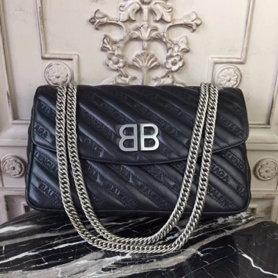 Balenciaga 2019 Lock Round Leather Chain Shoulder Bag,27CM - 발렌시아가 2019 락 라운드 레더 체인 숄더백,BGB0172,27CM,블랙