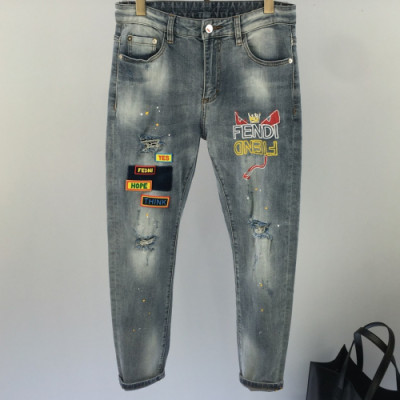 Fendi 2019 Mens Patch Logo Slim Fit Denim Pants - 펜디 남성 패치로고 슬림핏 데님 팬츠 Fen0208x.Size(29 - 36).블루