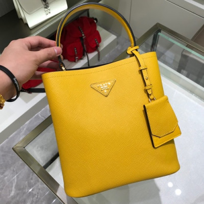 Prada 2019 Double Saffiano Tote Shoulder Bag,23cm - 프라다 2019 여성용 두블레 사피아노 토트 숄더백 ,1BA212-8,23cm,옐로우