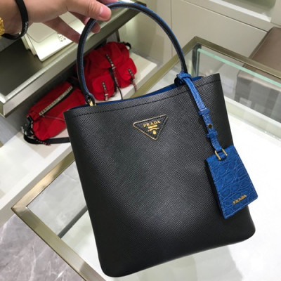 Prada 2019 Double Saffiano Tote Shoulder Bag,23cm - 프라다 2019 여성용 두블레 사피아노 토트 숄더백 ,1BA212-9,23cm,블랙+블루