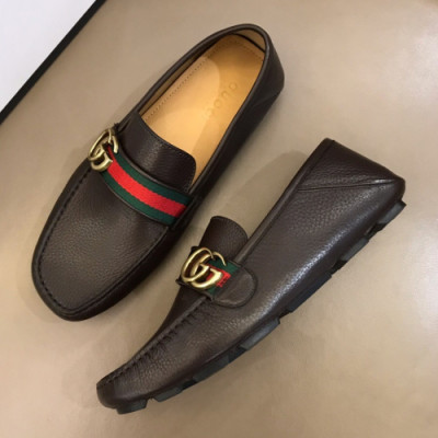 Gucci 2019 Mens Metal GG Logo Strap Leather Drive Loafer- 구찌 남성 메탈 GG로고 스트랩 레더 드라이브 슈즈 Guc01047x.Size(240 - 275).브라운