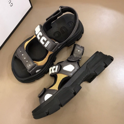 [매장판]Gucci 2019 Mens Logo Velcro Leather Sandal - 구찌 남성 로고 벨크로 레더 샌달 Guc01050x.Size(240 -  270).다크그레이