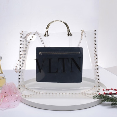 Valentino 2019 PVZ Tote Shoulder Shopper Bag,36CM - 발렌티노 2019 PVZ 토트 숄더 쇼퍼백,VTB0460,36CM,블랙+투명