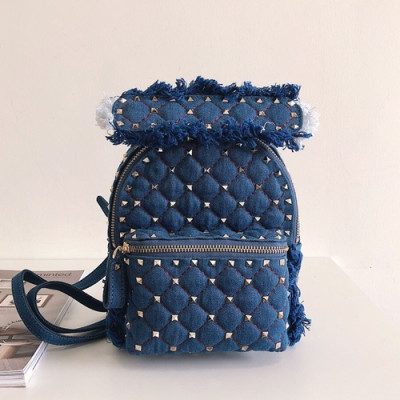 Valentino 2019 Denim Garavani Ruckstud Spike Mini Back Pack ,20.5CM - 발렌티노 2019 데님 가라바니 락스터드 스파이크 미니 백팩,VTB0466,20.5CM,블루