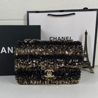 [블링블링 시선강탈]Chanel Women Chain Spangles & Leather Shoulder Bag ,20CM - 샤넬 여성용 체인 스팽글&레더 숄더백 AS0195 - CHAB0649,20CM,블랙+옐로우골드