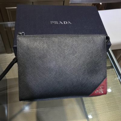 Prada 2019 Saffiano Mens Clutch Bag ,24CM - 프라다 2019 사피아노 남성용 클러치백 2NE009-4,24CM,블랙+와인