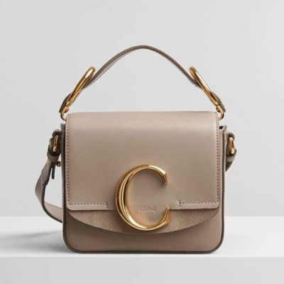 Chole 2019 C Leather Tote Shoulder Bag, 16.5cm -  끌로에 2019 C 레더 토트 숄더백,CLB0021,16.5cm,그레이