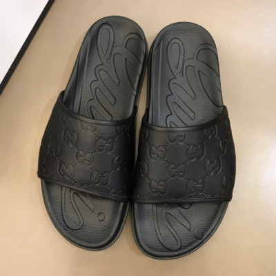 Gucci 2019 Mens Logo Leather Slipper - 구찌 남성 로고 벨크로 레더 슬리퍼 Guc01118x.Size(240 -  275).블랙