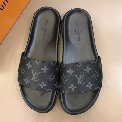 Louis Vuitton 2019 Mens Initial Logo Leather Slipper - 루이비통 남성 이니셜 로고 레더 슬리퍼 Lou01059x.Size(240 - 275).블랙