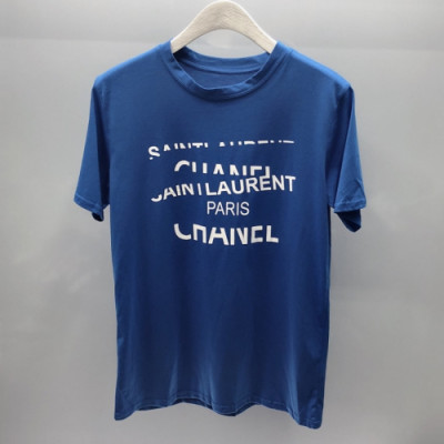 Chanel 2019 Mens Logo Printing Crew-neck Cotton Short Sleeved Tshirt - 샤넬 남성 로고 프린팅 크루넥 코튼 반팔티 Cnl0435x.Size(m - 3xl).블루