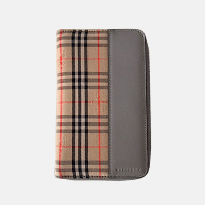 Burberry 2019 Check Leather Zip Round Wallet - 버버리 체크 레더 남성용 지퍼라운드 장지갑 BURW0004.Size(20CM).그레이