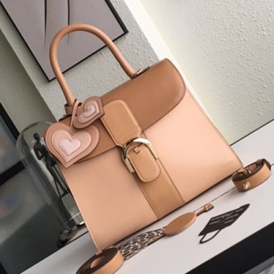 Delvaux 2019 Brillant Leather Tote Shoulder Bag,28 CM - 델보 2019 브리앙 레더 토트 숄더백,DVB0159.28 CM,베이지핑크+연브라운