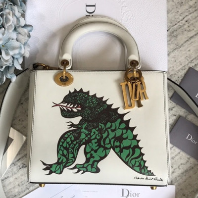 Dior 2019 Niki De Saint Phalle Lady Dior Tote Shoulder Bag,24CM - 디올 2019 니키 드 생팔 레이디 디올 토트 숄더백 DIOB0074,24CM,화이트(금장)