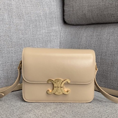 Celine 2019 Leather Women Small Shoulder Bag,19CM - 셀린느 2019 레더 여성용 스몰 숄더백 ,188423-6,19CM,베이지