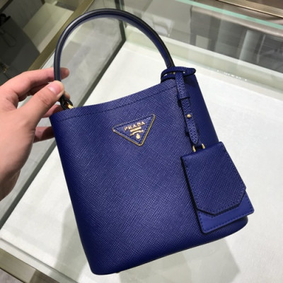 Prada 2019 Double Small Saffiano Tote Shoulder Bag,18cm - 프라다 2019 여성용 두블레 스몰 사피아노 토트 숄더백 ,1BA217-8,18cm,블루