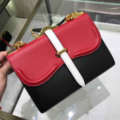 Prada 2019 Belle Chain Shoulder Bag,24cm - 프라다 2019 벨 여성용 체인 숄더백 ,1BD188-2,24cm,블랙+레드