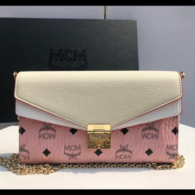 MCM 2019 Millie Visetos Chain Shoulder Cross Bag,24cm - 엠씨엠 2019 여성용 밀리 비세토스 체인 숄더 크로스백 MCMB0256, 24cm,핑크+베이지