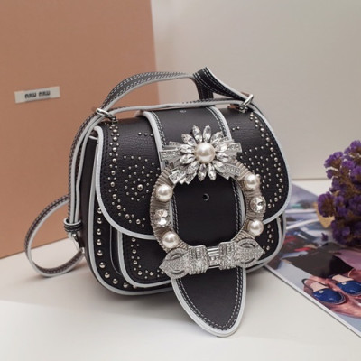 MiuMiu 2019 Lady Madras Stud Shoulder Cross Bag,20cm - 미우미우 2019 레이디 마드라스 스터드 숄더 크로스백,5BH019 , MIUB0008, 20cm,블랙