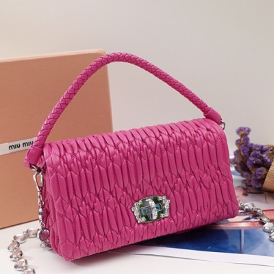 MiuMiu 2019 Matelasse Crystal Tote Shoulder Cross Bag,21cm - 미우미우 2019 마틀라세 크리스탈 토트 숄더 크로스백,5BH012 , MIUB0034, 21cm,핫핑크