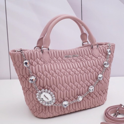 MiuMiu 2019 Matelasse Crystal Tote Shoulder Bag,28cm - 미우미우 2019 마틀라세 크리스탈 토트 숄더백,5BE896 , MIUB0038, 28cm,연핑크