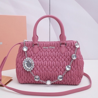 MiuMiu 2019 Matelasse Crystal Tote Shoulder Bag,24cm - 미우미우 2019 마틀라세 크리스탈 토트 숄더백,5BA067 , MIUB0042, 24cm,핑크