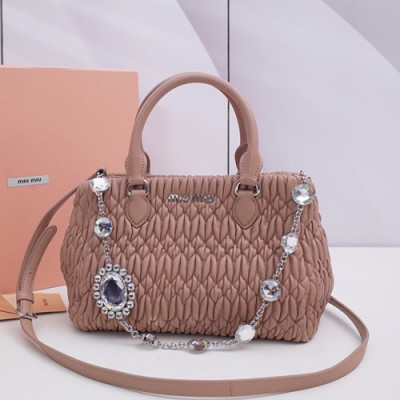 MiuMiu 2019 Matelasse Crystal Tote Shoulder Bag,24cm - 미우미우 2019 마틀라세 크리스탈 토트 숄더백,5BA067 , MIUB0044, 24cm,베이지핑크