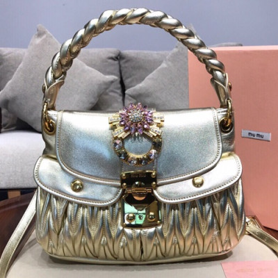 MiuMiu 2019 Matelasse Coffer Large Tote Shoulder Cross Bag,32cm - 미우미우 2019 마틀라세 코퍼 라지 토트 숄더 크로스백,5BC041, MIUB0099 , 32cm,옐로우골드