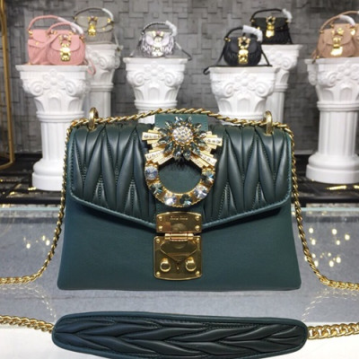 MiuMiu 2019  Matelasse Buckle Shoulder Cross Bag,24cm - 미우미우 2019 마틀라세 버클 숄더 크로스백,5BD103, MIUB0147  , 24cm,그린