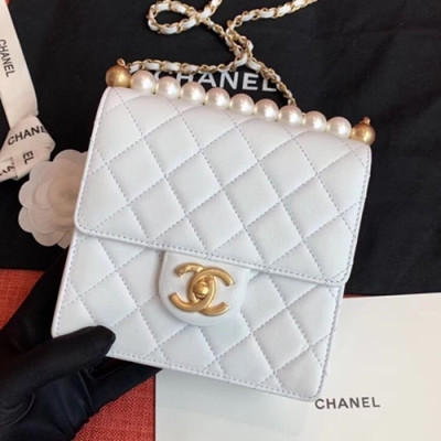 Chanel 2019 Leather Pearl Chain Shoulder Bag,15CM - 샤넬 2019 레더 진주 체인 숄더백 CHAB0672,15CM,화이트